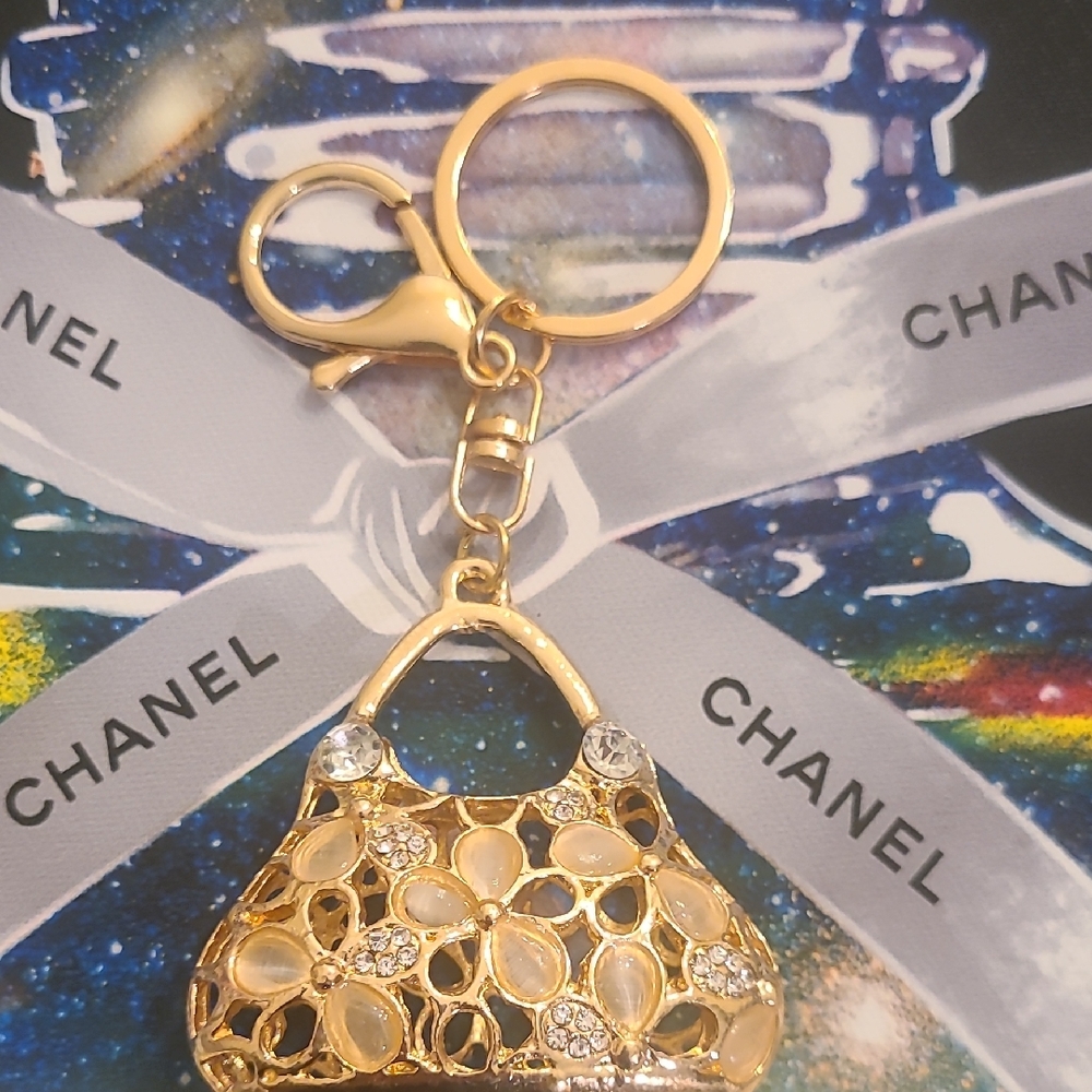 Gold and Crystal Bag Charm Keychain